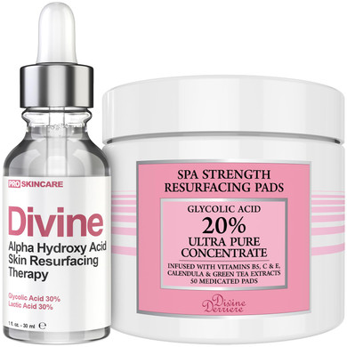 Anti Aging Skin Care Set: Glycolic Acid Peel 60% & Glycolic Resurfacing Pads - This Ultra Potent Duo Will Purify Your Skin & Eliminate Wrinkles, Acne Scarring For An Ultra Clear & Glowing Complexion