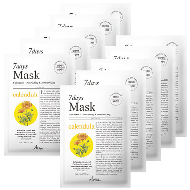Ariul 7 Days Mask Calendula P  Nourishing & Moisturizing Korean Face Mask With Calendula Extract & Panthenol, Skin Barrier Hydration, Vegan Sheet, 10 Masks, 23Ml / 0.77 Fl. Oz Each (Calendula P)