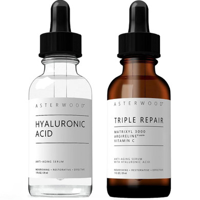 Asterwood Hyaluronic Acid Serum 1 Oz + Triple Repair Matrixyl 3000 Serum 1 Oz