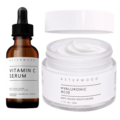 Asterwood Vitamin C 1 Oz + Hyaluronic Acid Moisturizer 1.7 Oz