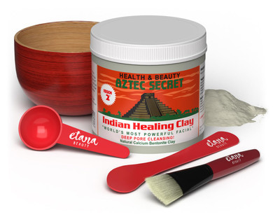 Aztec Secret Essential Indian Clay Mask Kit By Etana  100% Natural Calcium Bentonite For Deep Pore Cleansing - Facial, Hair & Body Detox Set With Accessories