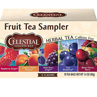 Celestial Seasonings Herbal Tea, Fruit Tea Sampler, Raspberry Zinger, Country Peach Passion, Wild Berry, True Blueberry & Black Cherry Berry, Caffeine Free, 18 Tea Bags (Pack Of 6)18 Count (Pack Of 6)