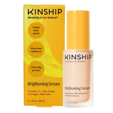 Kinship Brightwave Brightening 10% Vitamin C Serum For Face | Peptide Serum Dark Spot Corrector | Vegan Collagen Anti Aging Skincare | Smooth Fine Lines | Reduce Wrinkles (1 Fl Oz)