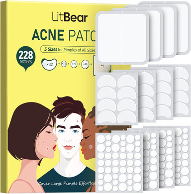 Litbear Pimple Patches For Face, Large Acne Patch, Xl Hydrocolloid Bandages,Zit Stickers For Forehead, Chin, Nose, Body, Back, And Chest, Includes Crescent, Square, And Dot (5 Sizes, 507 Patches)