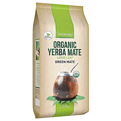 Kiss Me Organics Yerba Mate Tea - 17.6Oz 100% Organic, Traditional, Loose Leaf Green Teas For A Hot Or Cold Brew - Cultivated From Southern Brazil & High In Nutrientsloose Leaf (Pack Of 1)