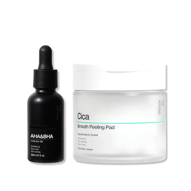 The Potions Clear Pore Duo  Aha Bha Exfoliating Serum & Cica Peeling Pad Set, Korean Skincare For Smooth Texture And Pore Care, Gentle And Hydrating