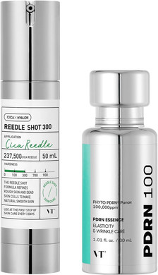 Vt Cosmetics Cica Reedle Shot 300 Essence 1.69Fl Oz (50Ml) & Korean Gingseng Vegan Pdrn 100 Serum For Natural Glow 1.01 Fl. Oz