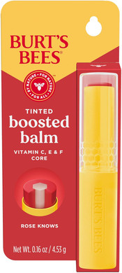BurtS Bees Tinted Boosted Balm, Rose Knows, Hydrating Tinted Lip Balm With Vitamin C, E, And F Core, 24 Hour Lip Moisturizer With Responsibly Sourced Beeswax, 100% Natural Origin, 1 Count, 0.16Oz