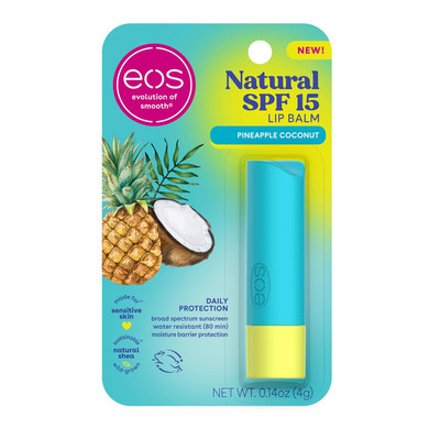 Eos Natural Spf 15 Lip Balm- Pineapple Coconut, Daily Protection, Water Resistant, Resistant Eos Lip Balm, 0.14 Oz