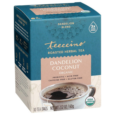 Teeccino Dandelion Coconut Tea - Caffeine Free, Roasted Herbal Tea With Prebiotics, 3X More Herbs Than Regular Tea Bags, Gluten Free - 10 Tea Bags10 Count (Pack Of 1)