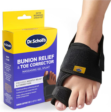 Dr. Scholl'S Bunion Relief & Toe Corrector // Massaging Gel Bunion Splint & Big Toe Straightener - Orthopedic Bunion Corrector For Women & Men - Bunion Pads For Bunion Pain Relief, 1 Support Set (Left & Right)