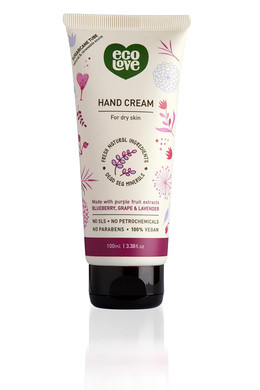 Ecolove - Natural And Organic Moisturizing Hand Cream- Organic Blueberry, Grape & Lavender - Non Greasy Fast Absorbing Vegan Hand Lotion For Dry Skin, 3.38 Fl Oz
