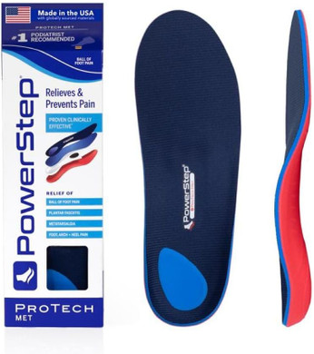 Powerstep Protech Met Full Length Orthotics - Medical Grade Shoe Insoles For Plantar Fasciitis + Metatarsal Foot Pain - Rigid Arch Support & Maximum Cushioning - Made In Usa (M 5-5.5 W 7-7.5)