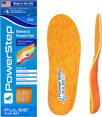 Powerstep Pulse Plus Met - Ball Of Foot Pain Relief Shoe Insoles - Running Shoe Orthotics For Metatarsal Foot Pain, And Morton'S Neuroma Relief - Made In The Usa (M 5-5.5, F 7-7.5)