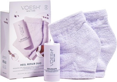 Voesh Heel Repair Duo, Solemate Heel Repair Balm & Moisturizing Heel Socks, Cracked Heel Stick Balm, Foot Care For Men & Women, At-Home Foot Care, Fuzzy Heel Socks, Toeless Spa Socks - Lavender