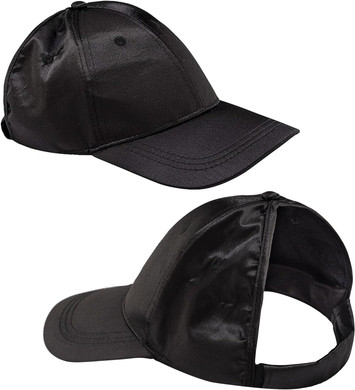 Curl Keeper Badazz Backless Curl Cap, Satin Black - Open-Back Ponytail Hat Designed For Curly Hair - Flexible Cap Perfect For Natural Curly Hair, Messy Buns & Ponytails