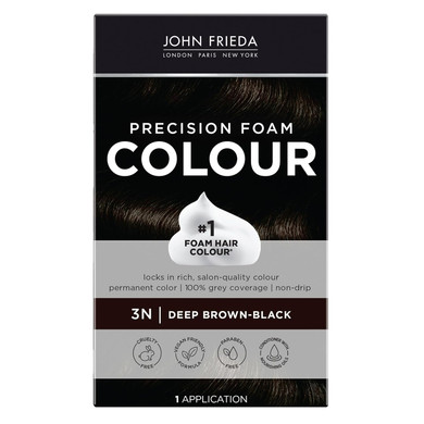 John Frieda Precision Foam Colour, Deep Brown Black 3N, Full-Coverage Hair Color Kit, Anti-Fade Gray Coverage, Deep Color Saturation Hair Dye, 1 Application