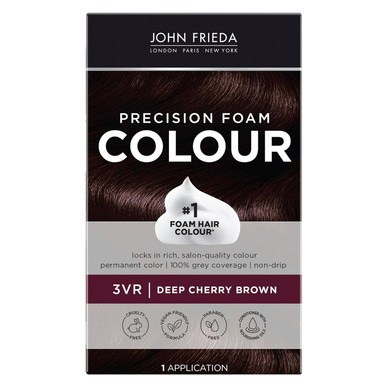 John Frieda Precision Foam Colour, Deep Cherry Brown 3Vr, Full-Coverage Hair Color Kit, Anti-Fade Gray Coverage, Deep Color Saturation Hair Dye, 1 Application