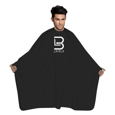 L3 Level 3 Black Cape - Universal Size - Comfortable With Adjustable Neck Closure - For Barbers And Hair Stylist