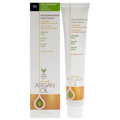 One N' Only Demi Permanent Hair Color - Permanent Hair Dye Made With Argan Oil - Delivers Rich, Accurate Tones With Gray Coverage - Improves Moisture & Elasticity - 1N Very Black (3 Oz)