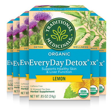 Traditional Medicinals Tea, Organic Everyday Detox Lemon, Supports Healthy Skin & Liver Function, Detox, 96 Tea Bags (6 Pack)16 Count (Pack Of 6)