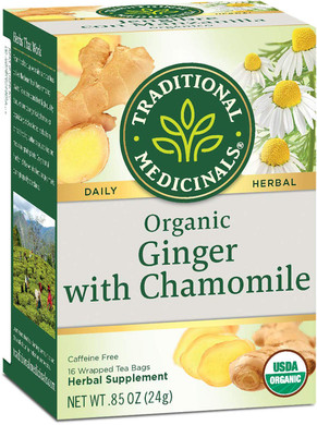 Traditional Medicinals Tea, Organic Ginger & Chamomile, Occasional Nausea & Indigestion Relief, 96 Tea Bags (6 Pack)16 Count (Pack Of 6)
