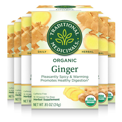 Traditional Medicinals Tea, Organic Ginger, Healthy Digestion, Pleasantly Spicy & Warming, 96 Tea Bags (6 Pack)