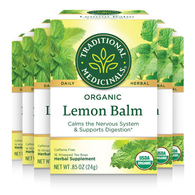 Traditional Medicinals Tea, Organic Lemon Balm, Calms Nerves & Supports Digestion, 96 Tea Bags (6 Pack)16 Count (Pack Of 6)