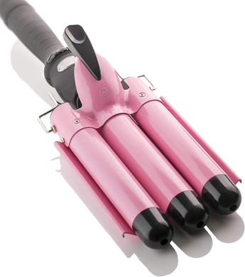 Alure Three Barrel Curling Iron Wand With Lcd Temperature Display - 1 Inch Ceramic Tourmaline Triple Barrels, Dual Voltage Crimping Tool, Best Hair Waver For Beachy/Frizz Free Waves (Pink/Black)