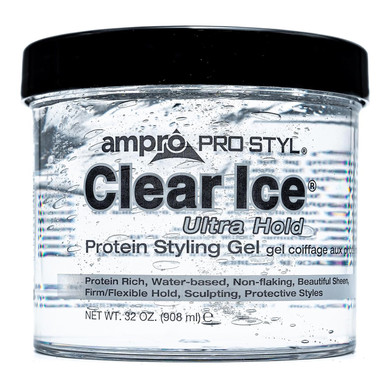 Ampro Pro Styl Clear Ice Styling Gel - Protects And Strengthens Your Strands - Non-Flaking, Alcohol Free, Vegan Formula - Flexible, Touchable Hold For All Hair Types - 32 Oz