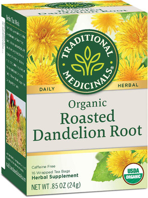Traditional Medicinals Tea, Organic Roasted Dandelion Root, Supports Kidney Function & Healthy Digestion,16 Count(Pack Of 6)