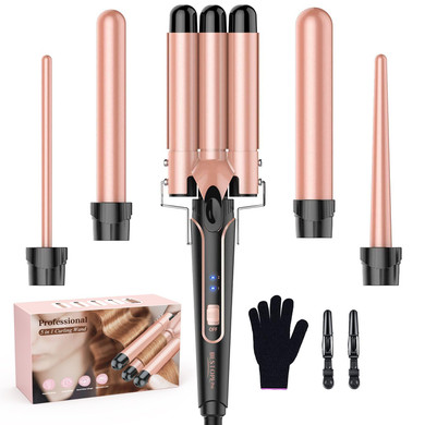 Bestope Pro 5 In 1 Curling Iron, Curling Wand Set With Negative Ion Thermal Brush And 4 Interchangeable Ceramic Curling Irons (0.35-1.5), Fast Heating Crimper Hair Tool In All Hair Type, Women Gifts