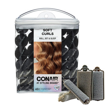 Conair Foam Hair Rollers - 48 Count, Assorted Colors - Heatless Curls, Overnight Curls, Foam Rollers With Storage Case