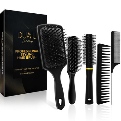 Duaiu Hair Brush Set, 5Pcs Paddle Hairbrush For Men And Women, Round Quiff And Rat Tail Wide Tooth Styling Comb And Brush Set For Curly Long Thick Thin Hair - Great On Wet Or Dry Use, No More Tangle