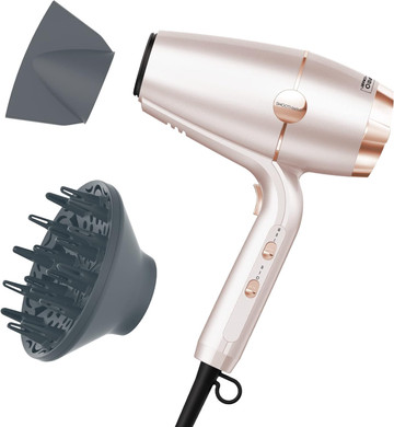 Infinitipro By Conair Smoothwrap Hair Dryer With Diffuser | Blow Dryer For Less Frizz, More Volume And Body | With Advanced Plasma And Ceramic Technology | Pink Champagne