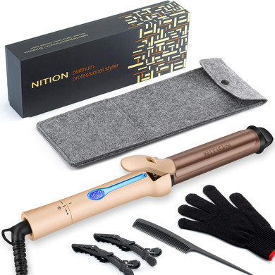 Nition Professional 1 1?4 Inch Curling Iron Argan Oil Ceramic Tourmaline Titanium Coating Barrel Salon Curling Wand Lcd 265°F-450°F For All Hair Type,Ions Hair Curler Waver Maker,Dual Voltage