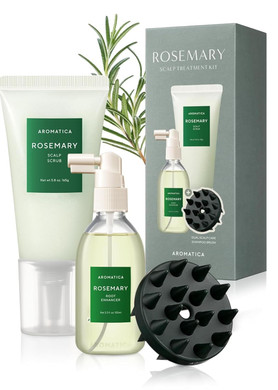 Aromatica Rosemary Scalp Care Gift Set - Hydrating Scalp Treatment With Rosemary Enhancer, Rosemary Scalp Scrub And Dual Scalp Brush - Free From Sulfate, Silicone, And Paraben, Korean Hair Care