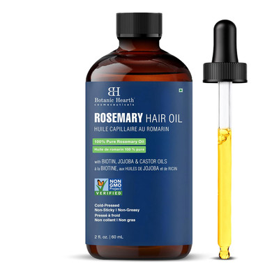 Botanic Hearth 100% Pure Rosemary Oil For Hair (2 Fl Oz) Infused With Biotin, Jojoba & Castor Oil | Hair Strengthening Treatment | Nourishing & Volumizing | Non Gmo Verified
