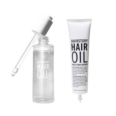Hairstory Hair Oil, Includes Glass Bottle & Refill, Nourishing Hair Oil For All Hair Types, High Shine & Softness, Helps Frizz & Seals Ends, 2Oz