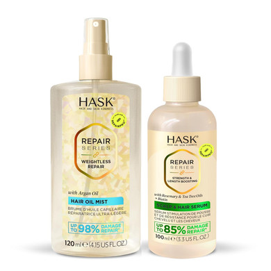 Hask Weightless Repair Hair Oil Mist & Strength & Length Boosting Scalp And Hair Serum - Repairs Damage, Adds Shine & Moisture, Strengthens, Prevents Breakage, Sulfate-Free, Cruelty-Free