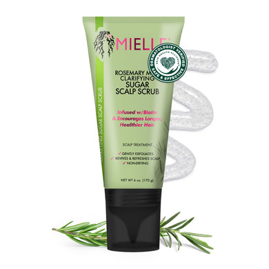 Mielle Organics Rosemary & Mint Sugar Exfoliating Scalp Scrub - Gentle Pre-Shampoo Dry Scalp Treatment For Oil & Product Buildup - Biotin Infused Non-Drying, Moisturizing Formula (6 Fl Oz)