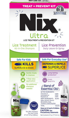Nix Lice Treatment & Prevention Kit, All-In-One Shampoo, 4 Fl Oz, With Lice Removal Comb And Lice Prevention Daily Leave-In Spray, 6 Fl Oz
