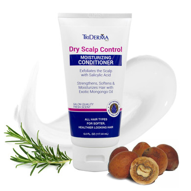 Triderma Dry Scalp Control Deep Moisturizing Hair Conditioner - Salon Quality Treatment - Salicylic Acid, Exfoliates, Nourishes & Strengthens Hair - Exotic Mongongo & Rosemary Oil - 6 Oz