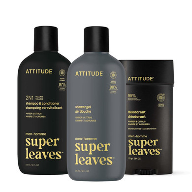 Attitude Body Care Bundle For Men, Shampoo & Conditioner, Shower Gel, Aluminum Free Deodorant, Ewg Verified Personal Care, Natural Origin Ingredients, Amber & Citrus