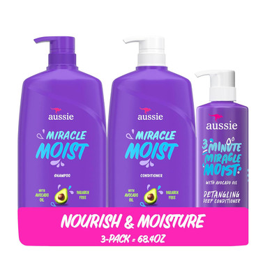 Aussie Total Miracle Hair Care Bundle: Shampoo, Conditioner, And 3 Minute Deep Treatment With Apricot & Macadamia Oil, Paraben-Free For Damaged Hair, 26.2 & 8 Fl Oz
