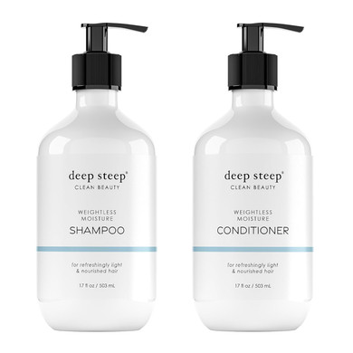 Deep Steep Weightless Moisture Shampoo & Conditioner, 17 Oz  Hydrating Shampoo With Olive Oil, Raspberry Leaf, Argan Oil, Aloe & Glycerin  Sulfate-Free, Vegan, Clean Beauty Hair Care