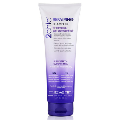 Giovanni 2Chic Ultra-Repairing Shampoo - For Damaged, Over-Processed Hair, Helps Restore Hair'S Natural Elasticity, Blackberry & Coconut Oil, Argan, Shea Butter, Color Safe - 8.5 Oz