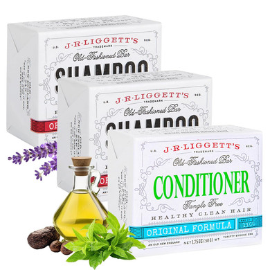 J.R.LiggettS Solid Shampoo And Conditioner Bar Set - Conditioner Bar 1.75Oz + 2 Original Formula Shampoo Bar 3.5Oz - All-Natural Plant-Based Ingredients For Clean Soft Tangle-Free Hair - Usa Made
