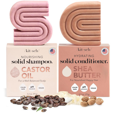 Kitsch Castor Oil Shampoo & Shea Butter Conditioner Bar  Shampoo And Conditioner Set - Hydrating & Moisturizing Bar Soap - Free Of Paraben, Silicone, Sulfate - Made In Usa - 2Pc Set