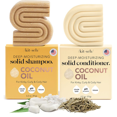 Kitsch Coconut Oil Shampoo And Conditioner Set  Deep Moisturizing Shampoo And Conditioner Bar For Dry Damaged Hair  Hydrating Solid Bars For Curly, Coily & Color Treated Hair  Made In Usa